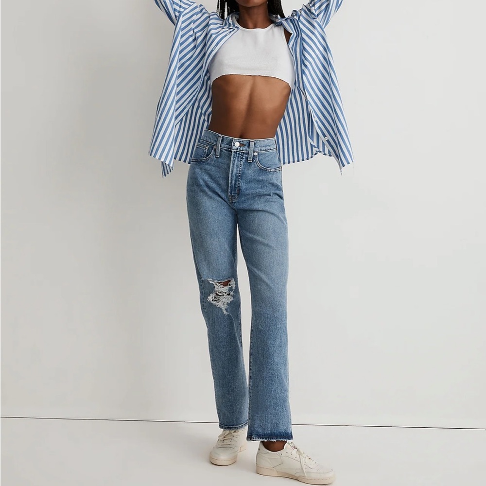 The Perfect Vintage Straight Jean in Kingsbury Wash: Knee-Rip Edition